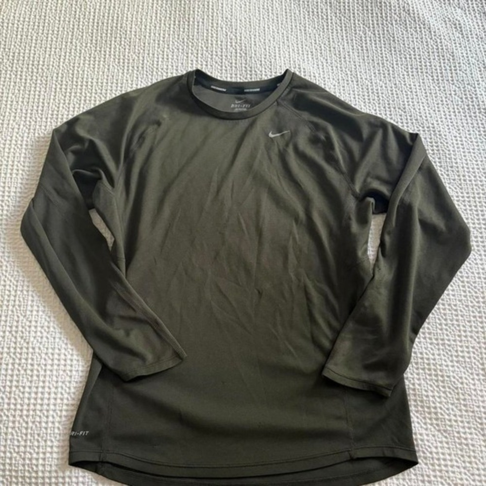 Nike Womens Dri-Fit Long Sleeve Top, Size M, Dark Green, Activewear Workout